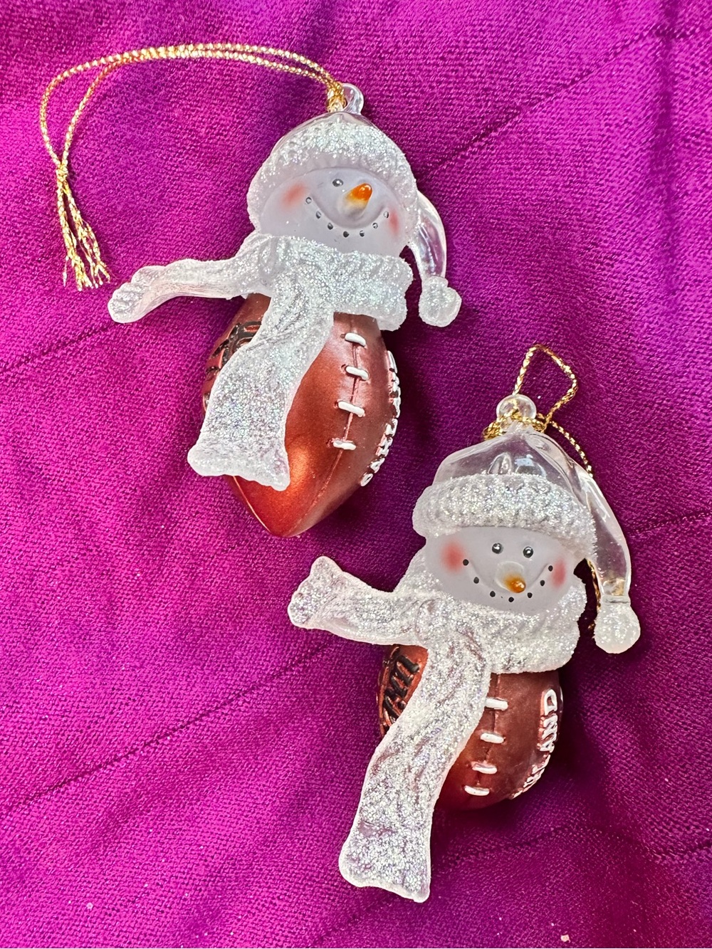 Vintage NFL Football Oakland Raiders Snowman Christmas Tree Ornaments - Set of 2